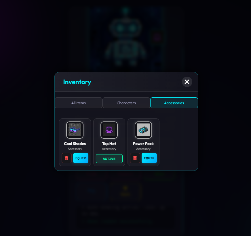 Crypto Gotchi Inventory Interface