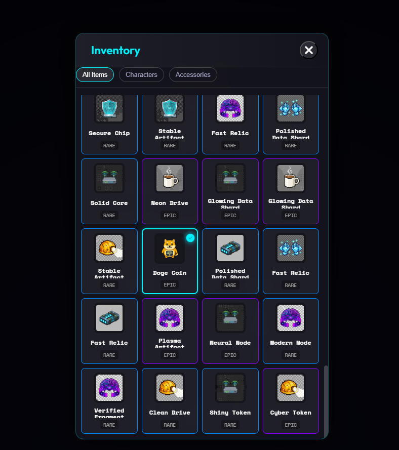 Crypto Gotchi Inventory Interface